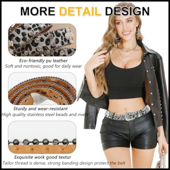Rhinestone Cross Leopard Belt with Studded Design main image 6